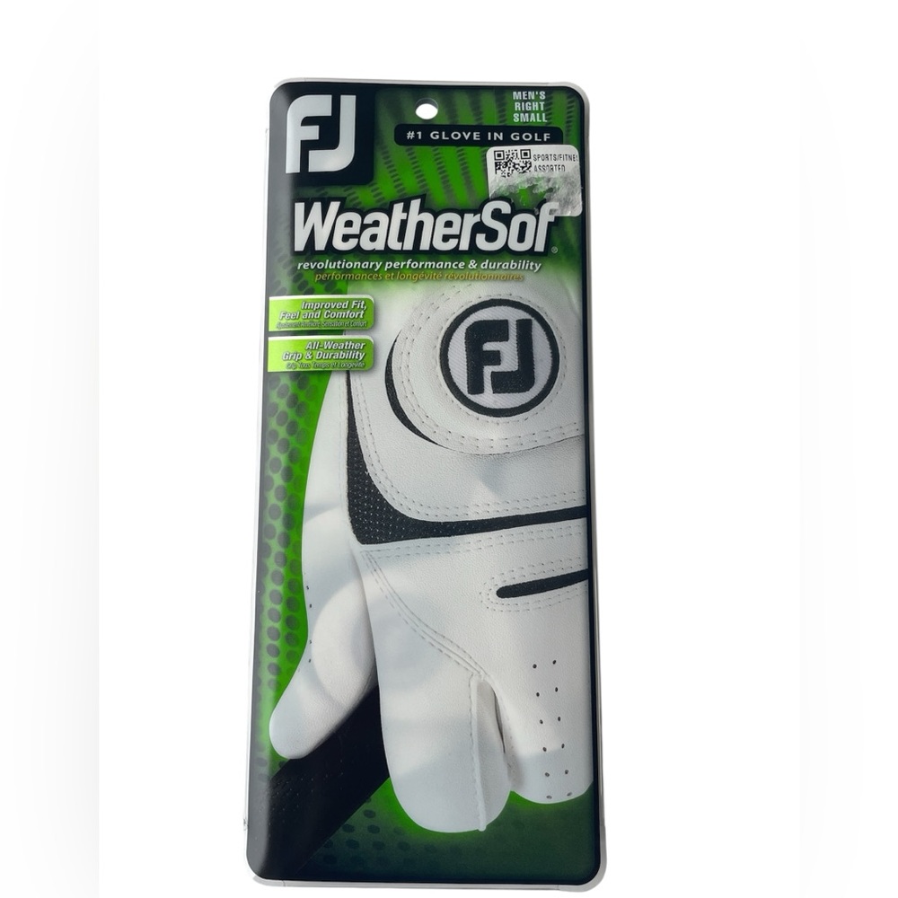 FootJoy WeatherSof Golf Glove Men's Right Small Leatherette White Black Trim NEW